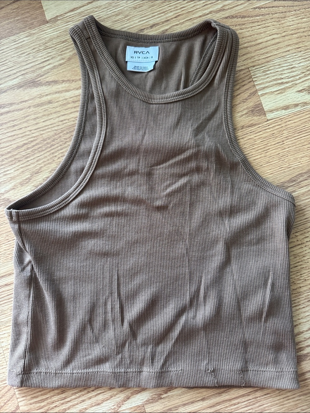 Ribbed Crop Tank Top in Taupe Brown